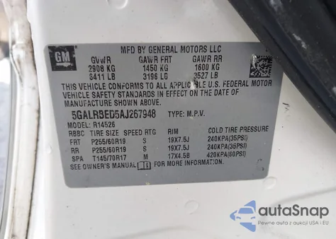 2010 Buick Enclave 1Xl z USA, uszkodzony, nr VIN 5GALRBED5AJ267948